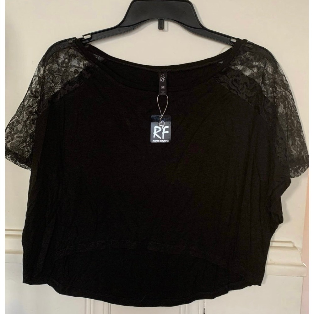 RF Always Beautiful Womens Half Shirt‎ Medium NWT Black